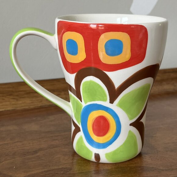 Hues N Brews Floral Mug Abstract Coffee Cup Red Brown Green Blue Orange Thailand - Picture 3 of 8